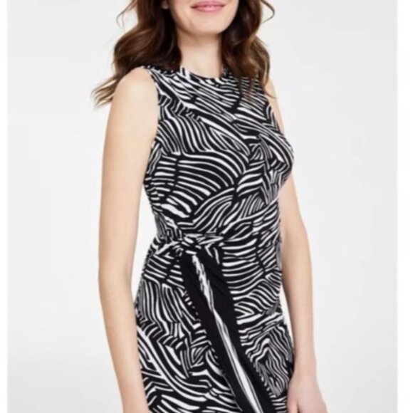 Michael Kors Zebra Print Faux Wrap Midi Dress Petite XL Black White Artsy NWT - Picture 5 of 14